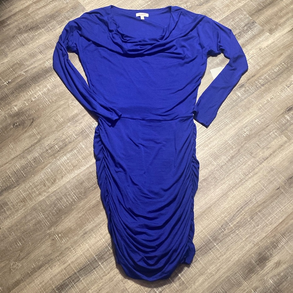 NWT ATHLETA Solstice Cowl Neck Ruched Modal Wool Long Sleeve Dress Size Small